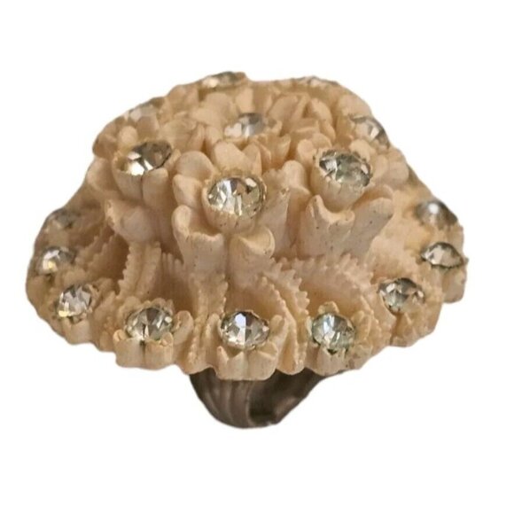 1950's Vintage Celluloid Rhinestone Daisy Floral Bouquet Bridal Clip Earrings 1" - Picture 5 of 13